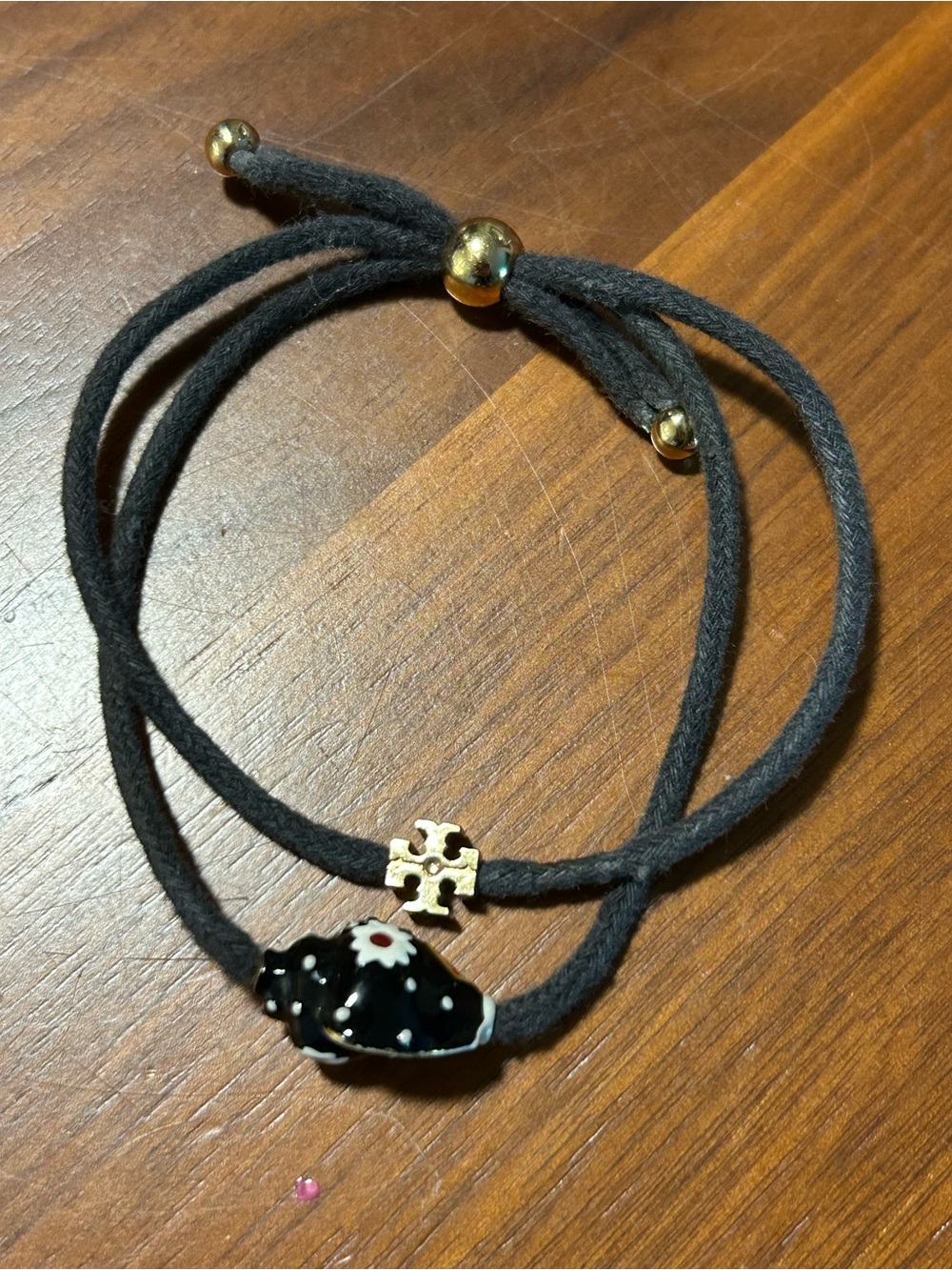 Tory Burch enamel Shell and gold Logo Layered and Cord Wrap Bracelet dark gray